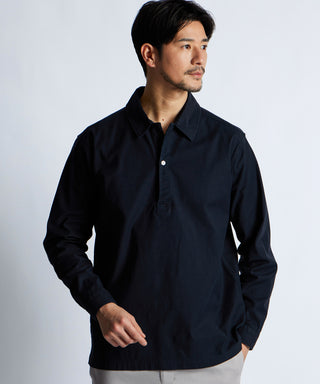 製品染め バックサテン スキッパーシャツ