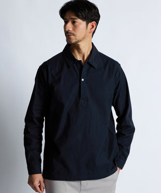 製品染め バックサテン スキッパーシャツ