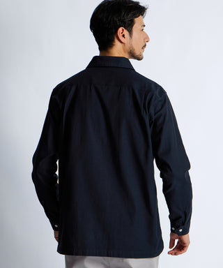 製品染め バックサテン スキッパーシャツ