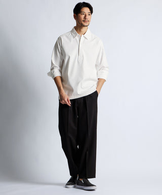 製品染め バックサテン スキッパーシャツ