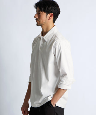 製品染め バックサテン スキッパーシャツ