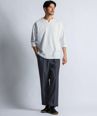 シルキータッチ キーネック 7分袖 Tシャツ