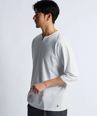 シルキータッチ キーネック 7分袖 Tシャツ