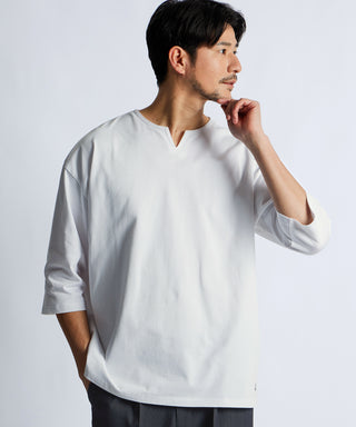 シルキータッチ キーネック 7分袖 Tシャツ