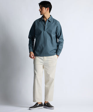 製品染め バックサテン スキッパーシャツ