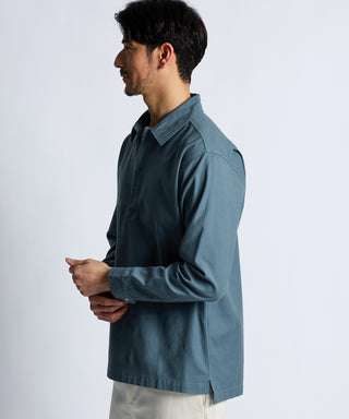 製品染め バックサテン スキッパーシャツ