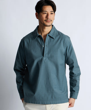 製品染め バックサテン スキッパーシャツ