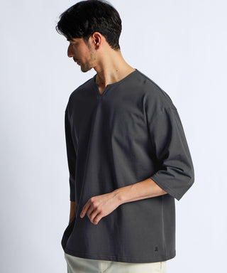 シルキータッチ キーネック 7分袖 Tシャツ