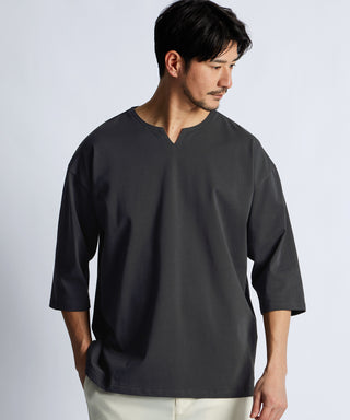 シルキータッチ キーネック 7分袖 Tシャツ