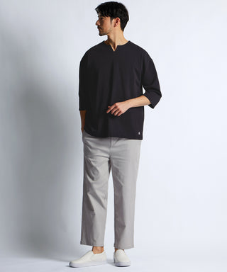 シルキータッチ キーネック 7分袖 Tシャツ