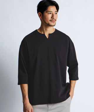 シルキータッチ キーネック 7分袖 Tシャツ