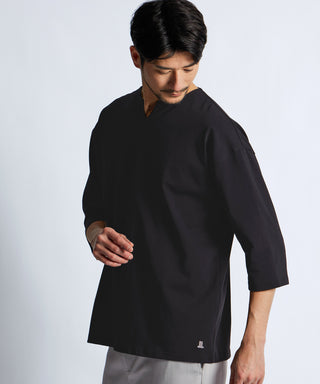 シルキータッチ キーネック 7分袖 Tシャツ