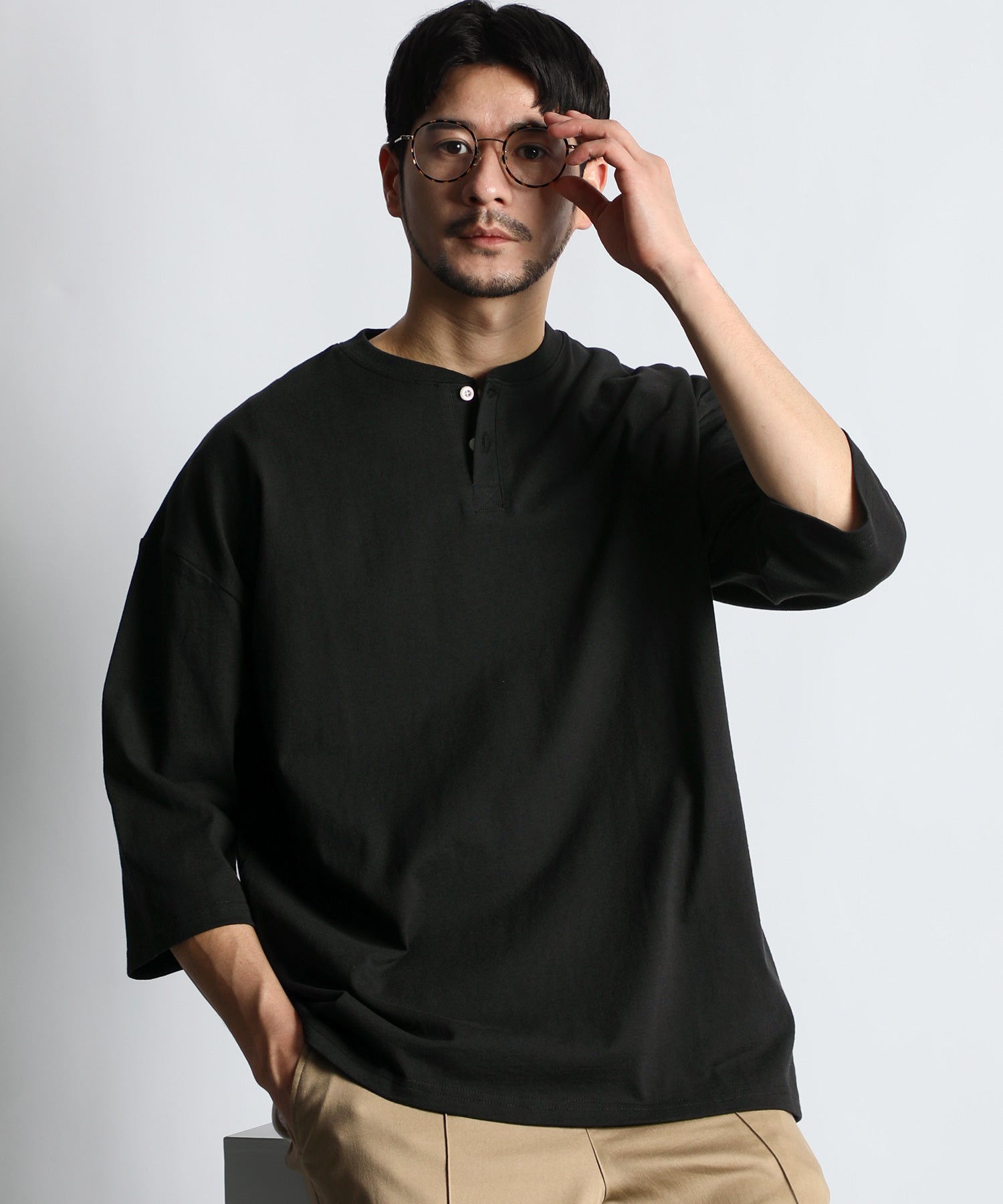 ヘビーウェイト(8オンス) リラックスフィット 7分袖 ヘンリーTシャツ