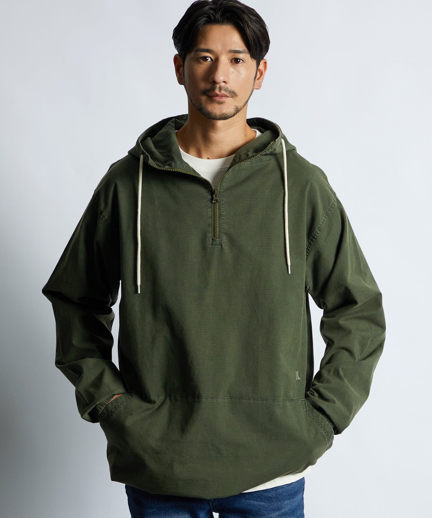 WAACフード付き長袖シャツ サルファ染め オックスフォード シャツパーカー フードシャツ シャツ