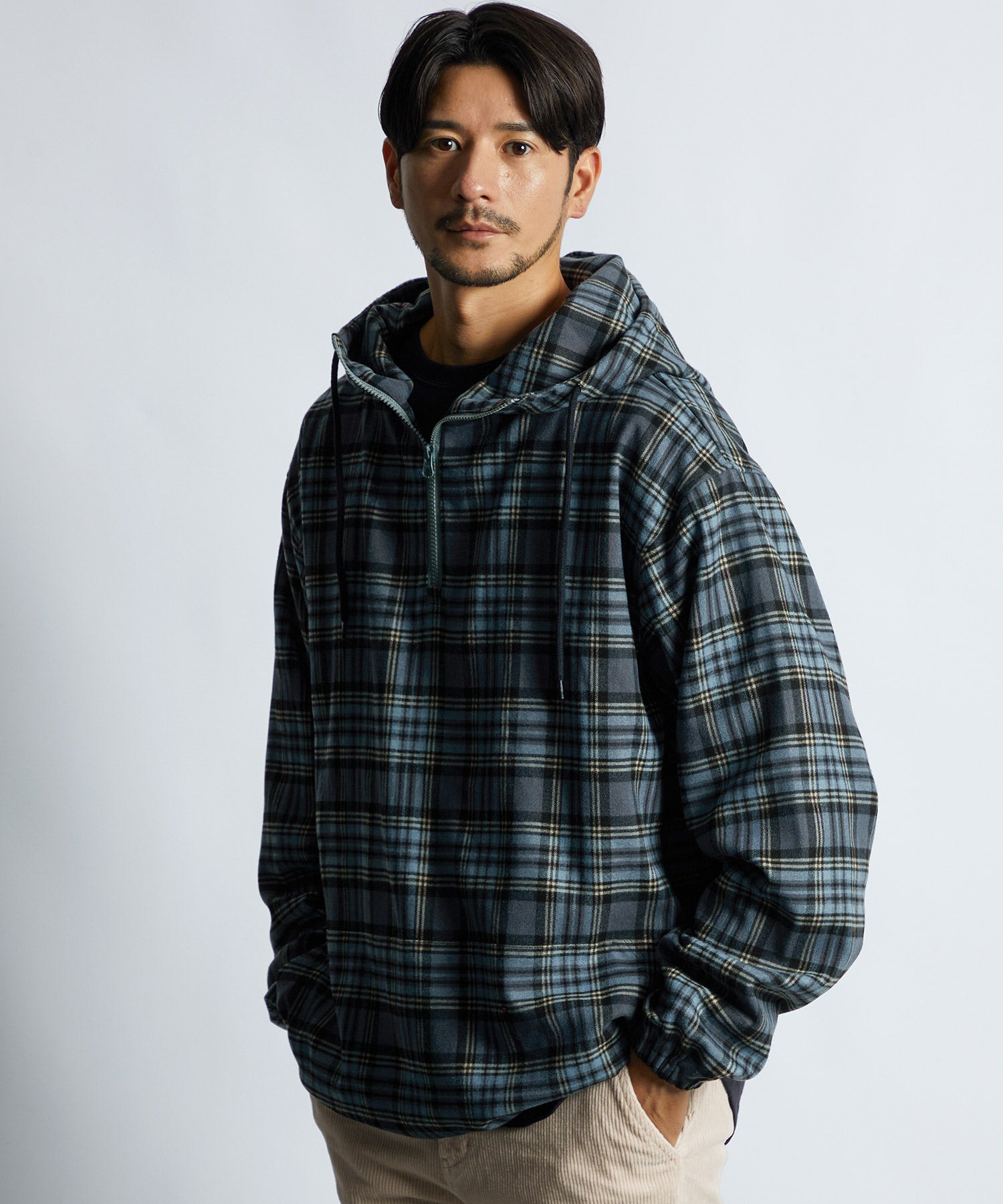 チェックシャツパーカー フードシャツ シャツアウター